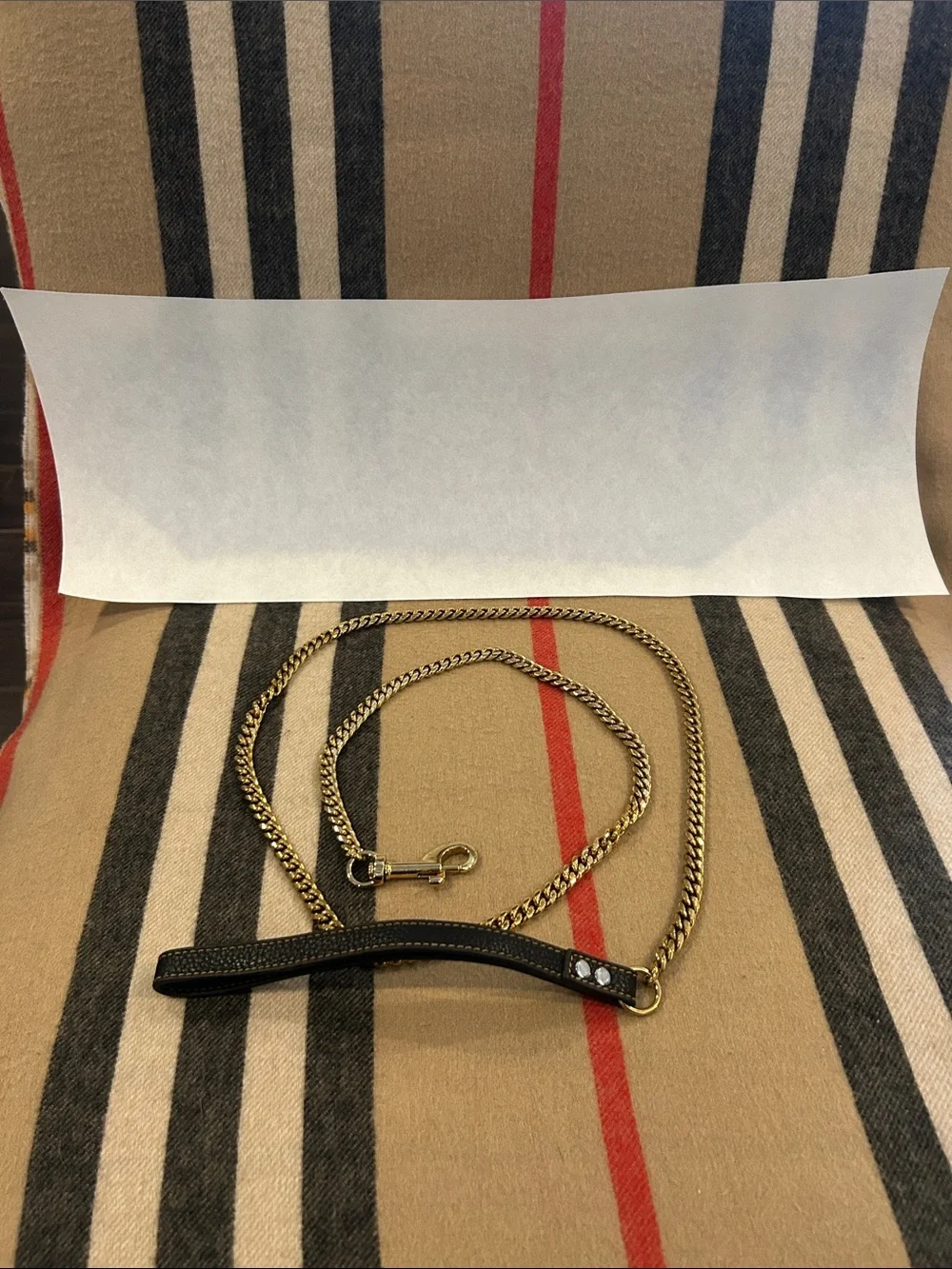 Gold Plated Cuban Chain Dog Leash With Black Leather Handle NWOT